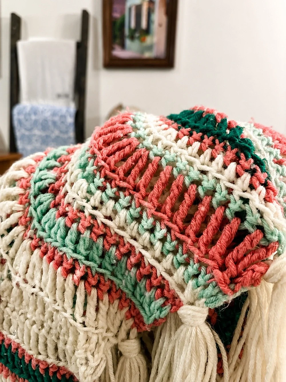Vintage 1980s Cozy Crochet Afghan Throw Blanket — Multicolor